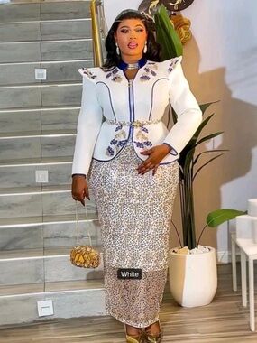 Elegant White Embellished Pencil Skirt - Women's Formal Skirt